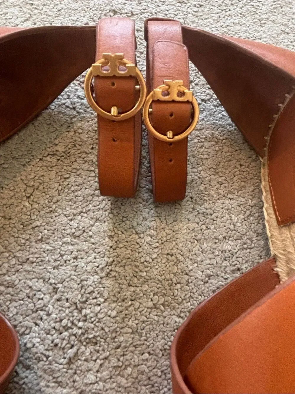 NWOB Tory Burch Brown Leather Espadrille Platform Wedge Sandals, Sz 6, $295